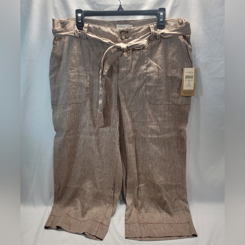 Women's Cold Water Creek, size 16 linen cotton belted crop pants, nwt